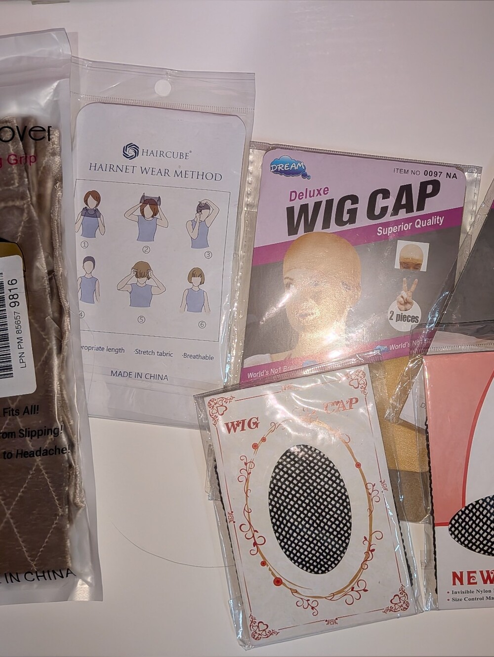Assorted Wig Caps & Hairnet Set - Beige, Black